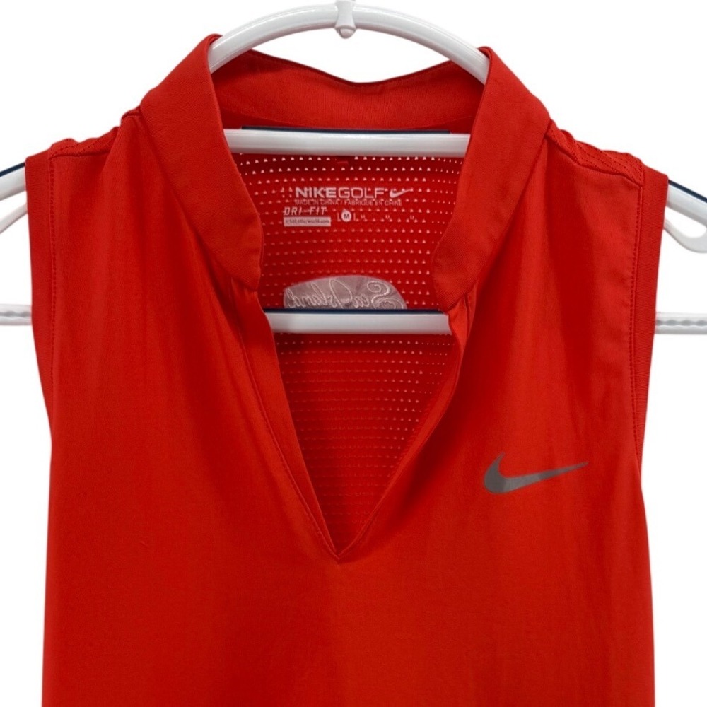Nike Golf Dri-FIT Sleeveless Polo Shirt Red V-Neck Sea Island 725491-696 M
